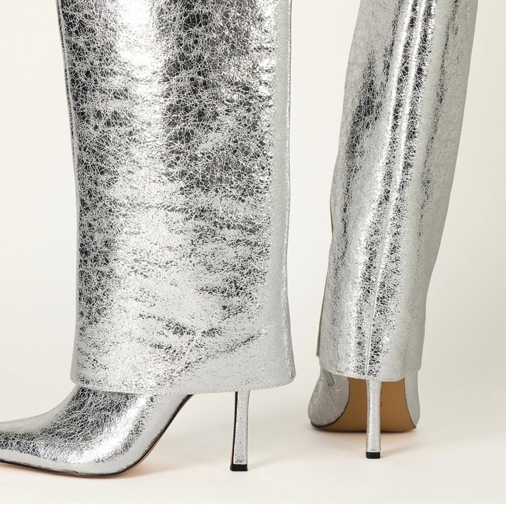 The Drop Women's Jolene Silver Crackle Fold Over Tall Boot Classic size 6 NWT